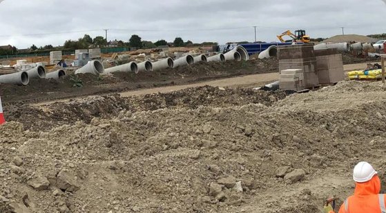 Storm drainage run, housing development